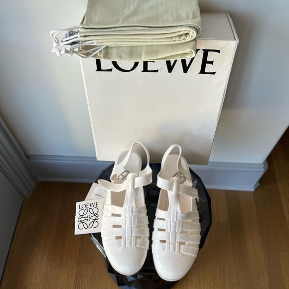 LOEWE Rubber Wedge Platform Fisherman Sandals: optic white - Picture 7 of 13